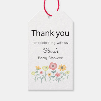 Cute Watercolor Wildflowers Thank You Baby Shower Gift Tags