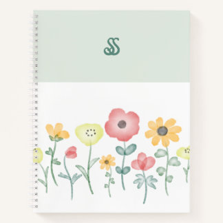 Cute Watercolor Wildflowers with Monogram Notebook