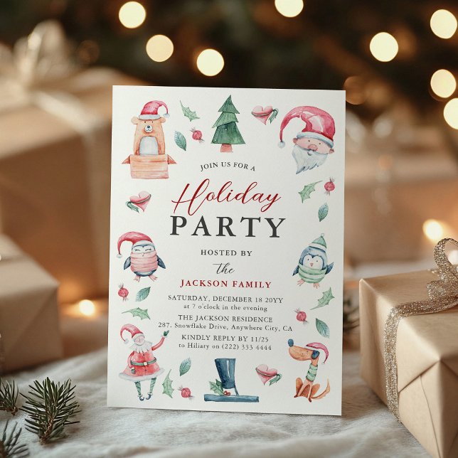 Cute Watercolor Winter Christmas Holiday Party Invitation (Creator Uploaded)