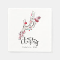 Cute watercolor Winter Deer Antlers Christmas