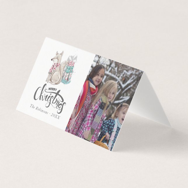 Cute watercolor Winter Fox Christmas photo (Front)