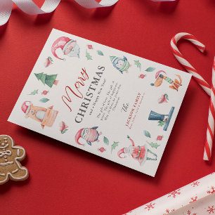 Cute Watercolor Winter Merry Christmas Holiday Card