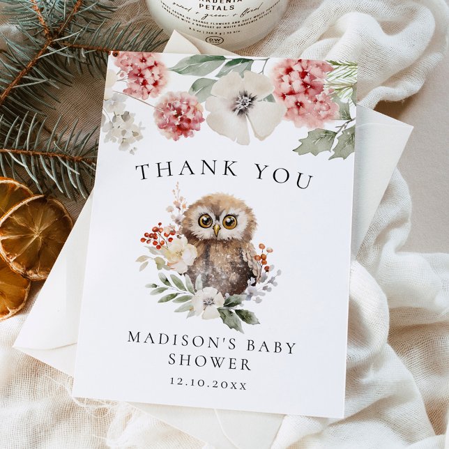 Cute Watercolor Winter Owl Baby Shower Thank You Card (Creator Uploaded)