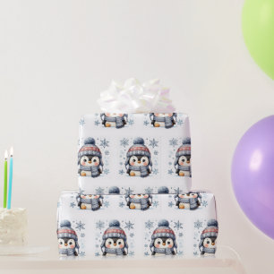 Cute Watercolor Winter Penguin Christmas Wrapping Paper
