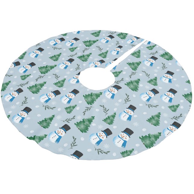 Cute Watercolor Winter Snow Pattern Brushed Polyester Tree Skirt (Angled)
