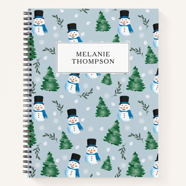 Cute Watercolor Winter Snow Pattern Christmas  Notebook (Front)
