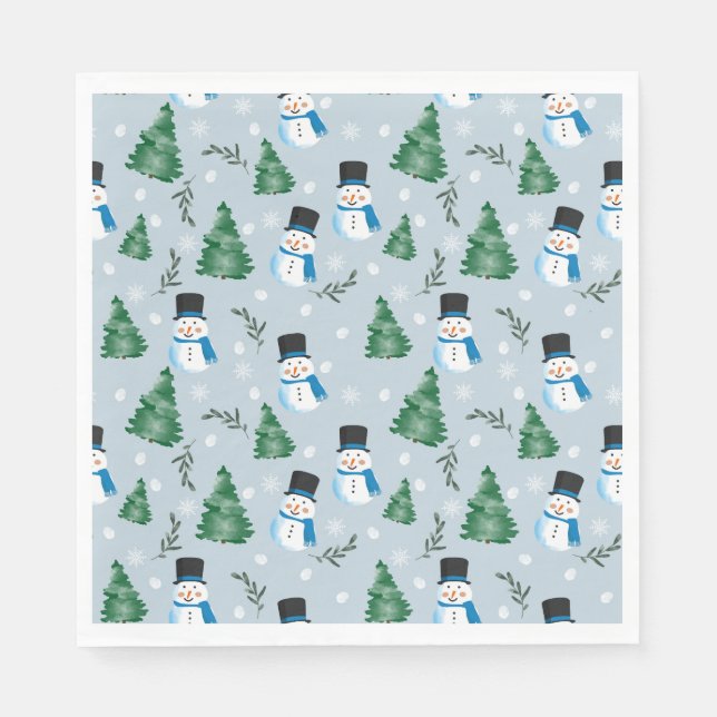 Cute Watercolor Winter Snow Pattern Napkin (Front)