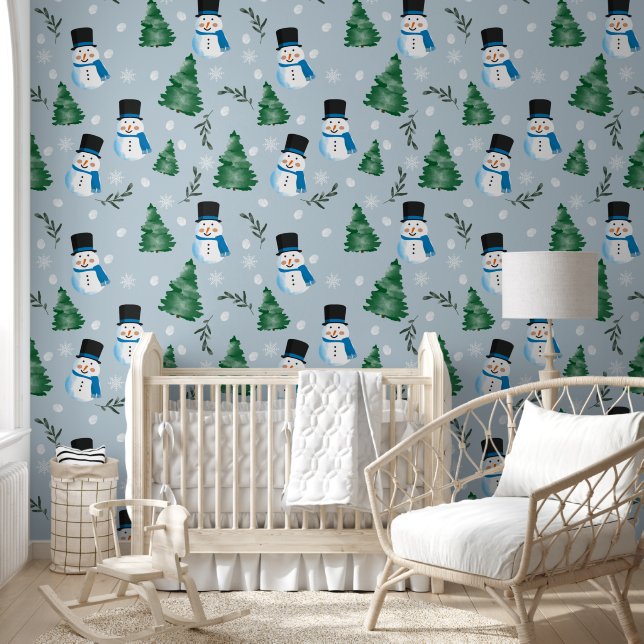 Cute Watercolor Winter Snow Pattern Wallpaper (Kids)