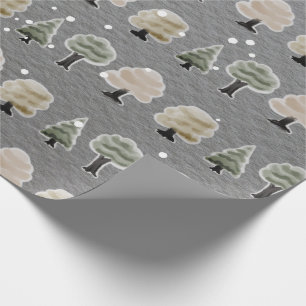 Cute Watercolor Winter Trees Snow Grey Wrapping Paper