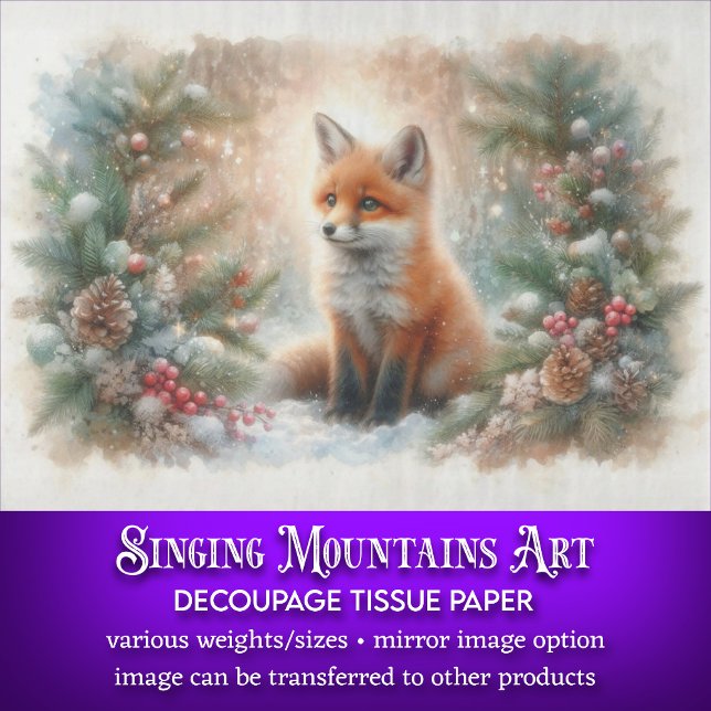 Cute Watercolor Winter Woodland Fox Decoupage Tissue Paper (Creator Uploaded)