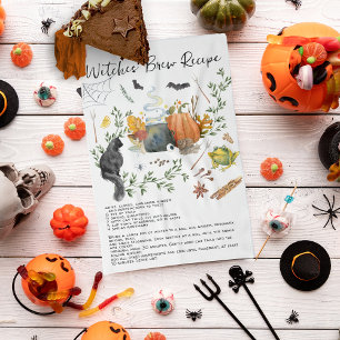 Cute Watercolor Witches Brew Recipe Halloween Tea Towel