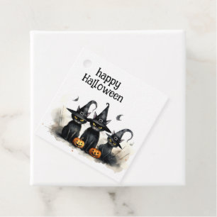 Cute Watercolor Witchy Cats Pumpkins Halloween Favour Tags