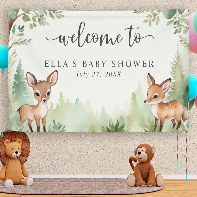 Cute Watercolor Woodland Animals Baby Shower Banner (Creator Uploaded)