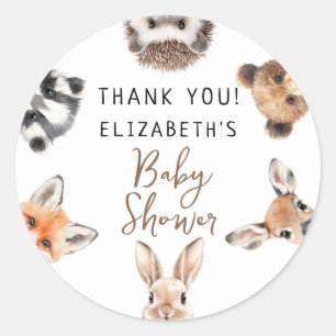 Cute Watercolor Woodland Animals Baby Shower Classic Round Sticker
