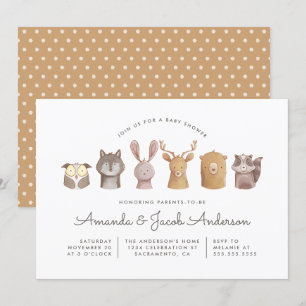 Cute Watercolor Woodland Animals Baby Shower Invitation