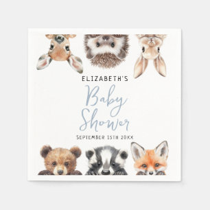 Cute Watercolor Woodland Animals Boy Baby Shower Napkin