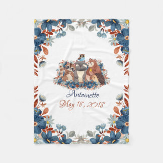 Cute Watercolor Woodland Animals Fleece Blanket
