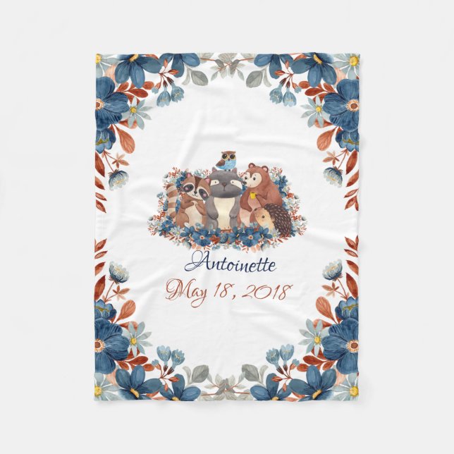 Cute Watercolor Woodland Animals  Fleece Blanket (Front)