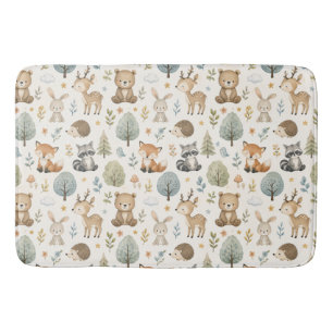 Cute Watercolor Woodland Animals - Nursery & Kids  Bath Mat