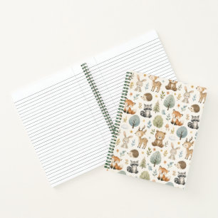 Cute Watercolor Woodland Animals Pattern Notebook