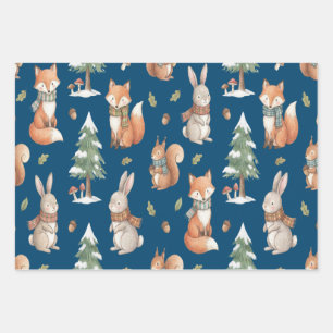 Cute Watercolor Woodland Animals Wrapping Paper Sheet
