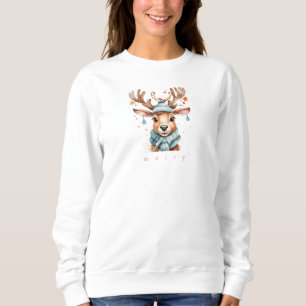 Cute Watercolor Woodland Christmas Reindeer Sweatshirt