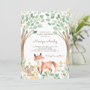 Cute Watercolor Woodland Fox Baby Shower Invitation