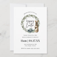 Cute Watercolor Wreath Bunny Easter Brunch 