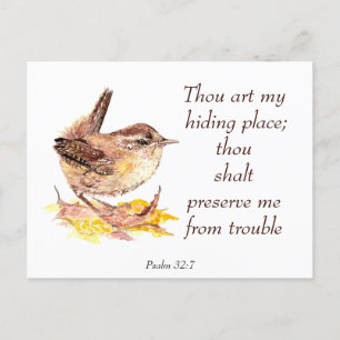 Cute Watercolor Wren Bird Bible Scripture Ps 32:7 Postcard