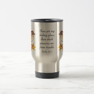 Cute Watercolor Wren Bird Bible Scripture Ps 32:7 Travel Mug