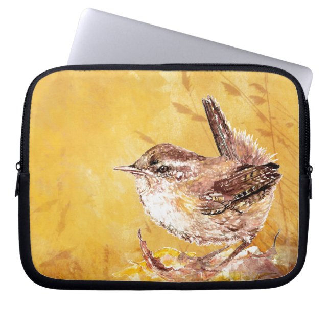 Cute Watercolor Wren Bird Laptop Sleeve (Front)