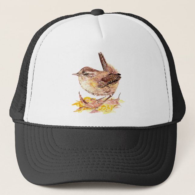 Cute Watercolor Wren Bird, Nature, Wildlife Trucker Hat (Front)