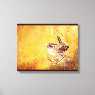 Cute Watercolor Wren Bird Painting Canvas Print