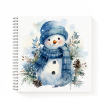 Cute Watercolor Xmas Snowman Wearing Blue Scarf 