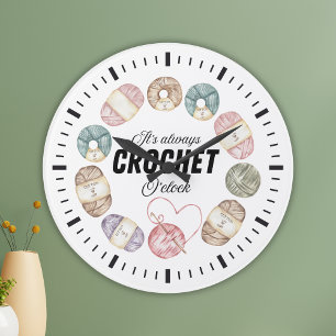 Cute watercolor yarn it's always crochet o'clock  large clock