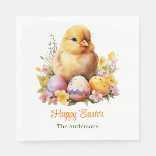 Cute Watercolor Yellow Chicken with Eggs Napkin