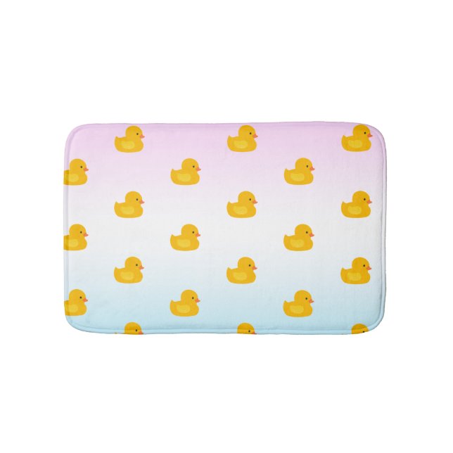 Cute watercolor yellow duck pattern blue gradient bath mat (Front)