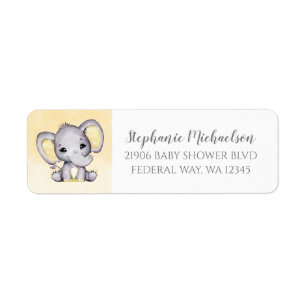 Cute Watercolor Yellow Elephant Baby Shower  Label