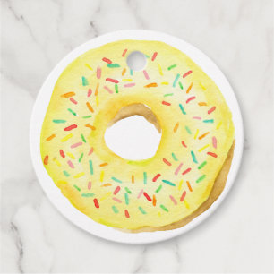 Cute Watercolor Yellow Sprinkle Doughnut Birthday Favour Tags