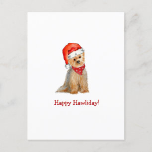 Cute Watercolor Yorkie in Santa hat Holiday Postcard