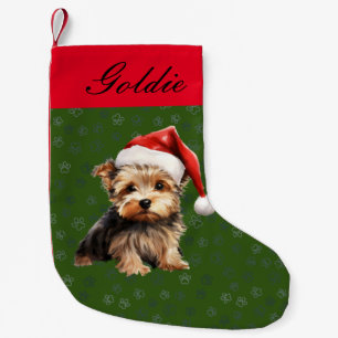 Cute Watercolor Yorkie with Santa Red Hat Custom  Small Christmas Stocking