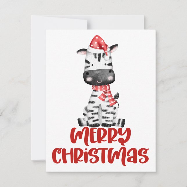 Cute Watercolor Zebra Christmas Card (Front)