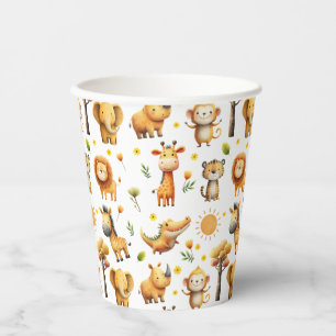 Cute Watercolor ZOO Jungle Safari Animals Pattern Paper Cups