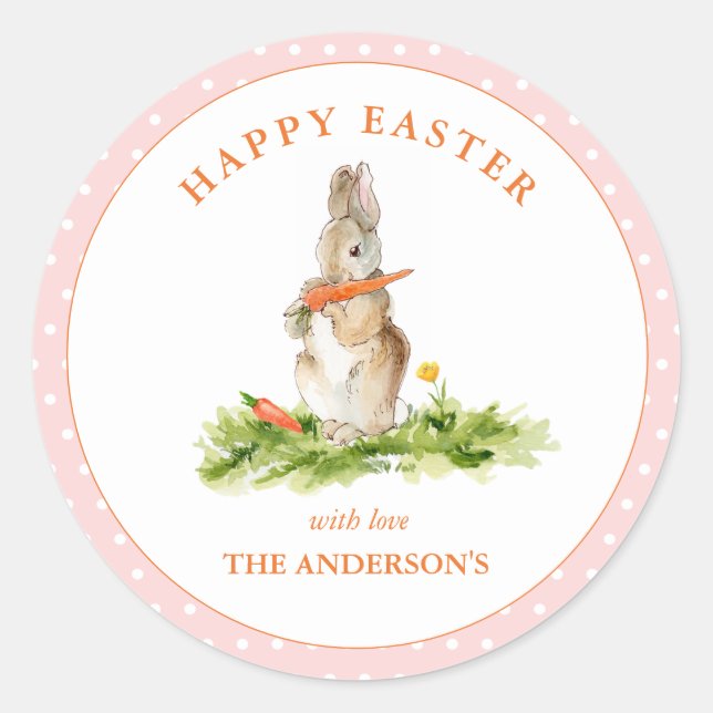Cute watercolorEaster Bunny  Classic Round Sticker (Front)