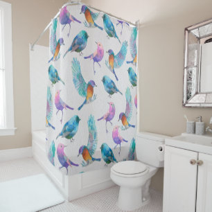 Cute Watercolors Colourful Birds Shower Curtain