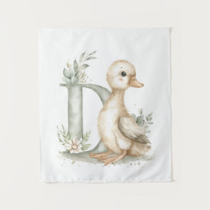 Cute Watercolou Baby Animals Alphabet Ducklin Tapestry