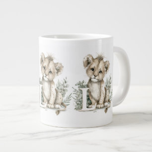 Cute watercolour animal alphabet Lion Large Coffee Mug