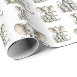 Cute watercolour baby animal alphabet Elephant Wrapping Paper