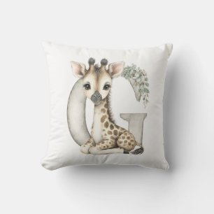 Cute watercolour baby animal alphabet Giraffe Cushion