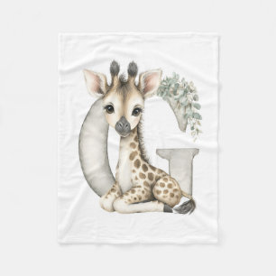 Cute watercolour baby animal alphabet Giraffe Fleece Blanket